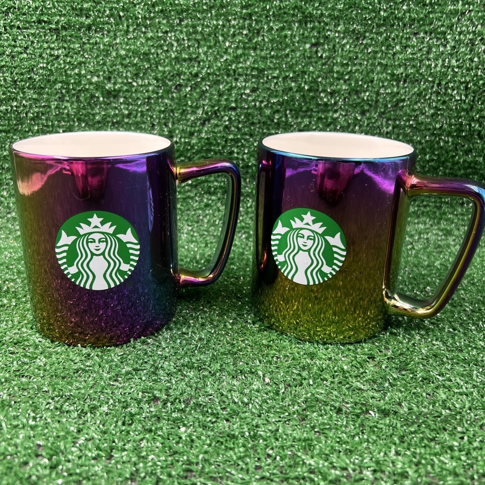 TWO Starbucks Rainbow Holographic Iridescent 11‎ oz Coffee Tea Holiday 2022 Mug